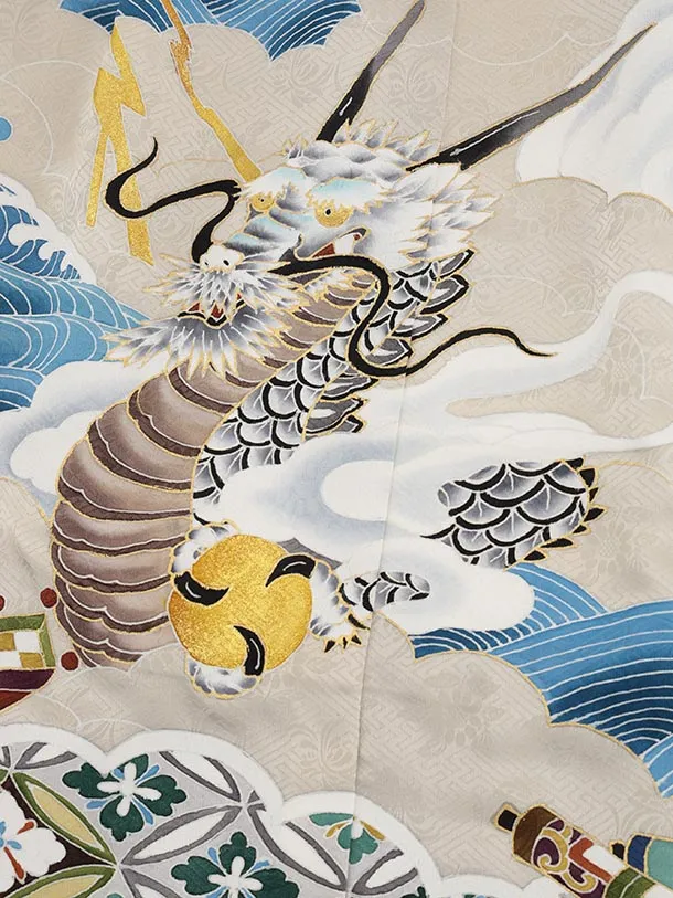 子供用 七五三 着物 羽織袴グレー 波と龍 七五三早割10%OFF9/18迄)七五三 着物 男の子 5歳 羽織袴セット