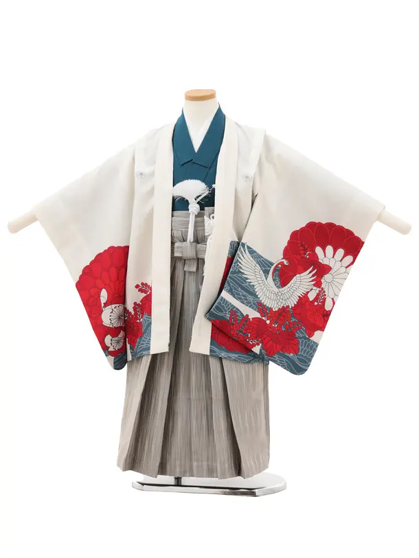 七五三レンタル(5歳男袴)X687 アイボリー桐鶴×ベージュ