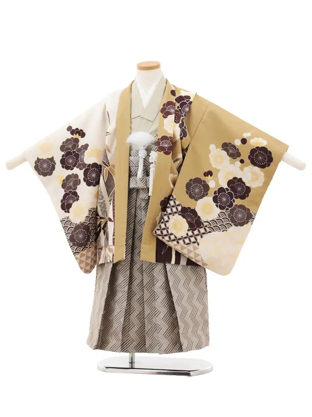 七五三レンタル(5歳男袴)X692 からしクリーム梅×ベージュ