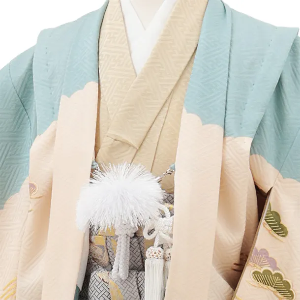 七五三(5歳男袴)X695【正絹】ペールミント鷹×グレー | 着物