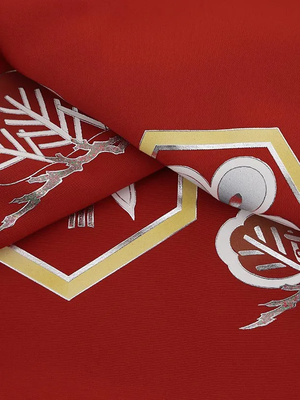 七五三(5歳男袴)X729【高級正絹】朱赤地 松竹梅に鷹×グレー