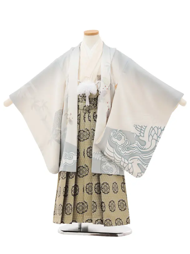 かんたん七五三(5歳男袴)X736 グレーぼかし鶴文×グリーン