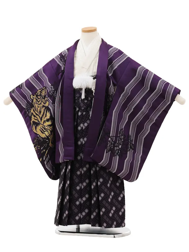 かんたん七五三(5歳男袴)X738 紫地 縞に虎×紫