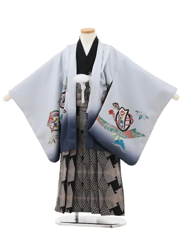 かんたん七五三(5歳男袴)X766 薄パープル 束ね熨斗に鷹×黒ベージュ