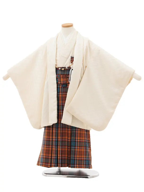 かんたん七五三(5歳男袴)X771 クリーム×金茶チェック