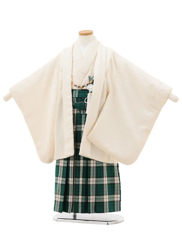 かんたん七五三(5歳男袴)X772 クリーム×グリーンチェック