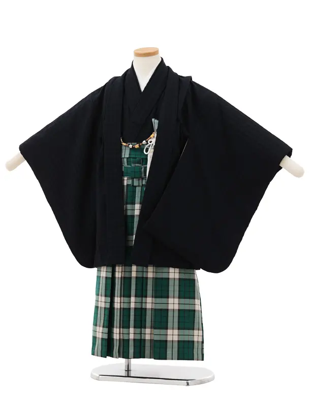 かんたん七五三(5歳男袴)X776 濃紺×グリーンチェック