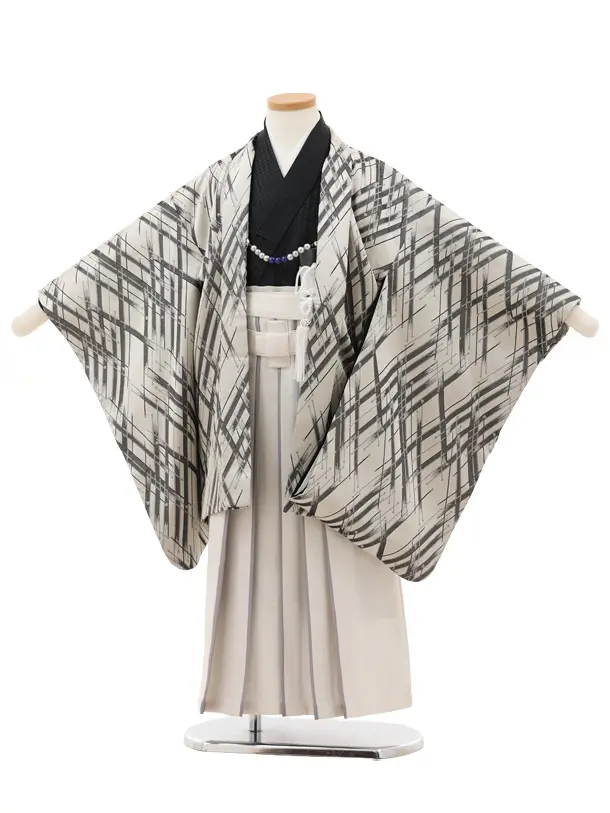 かんたん七五三(5歳男袴)X796 ベージュ変わりチェック×アイボリー