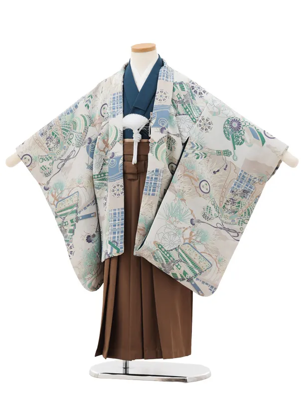 かんたん七五三(5歳男袴)X797 ベージュ武具文×モカブラウン