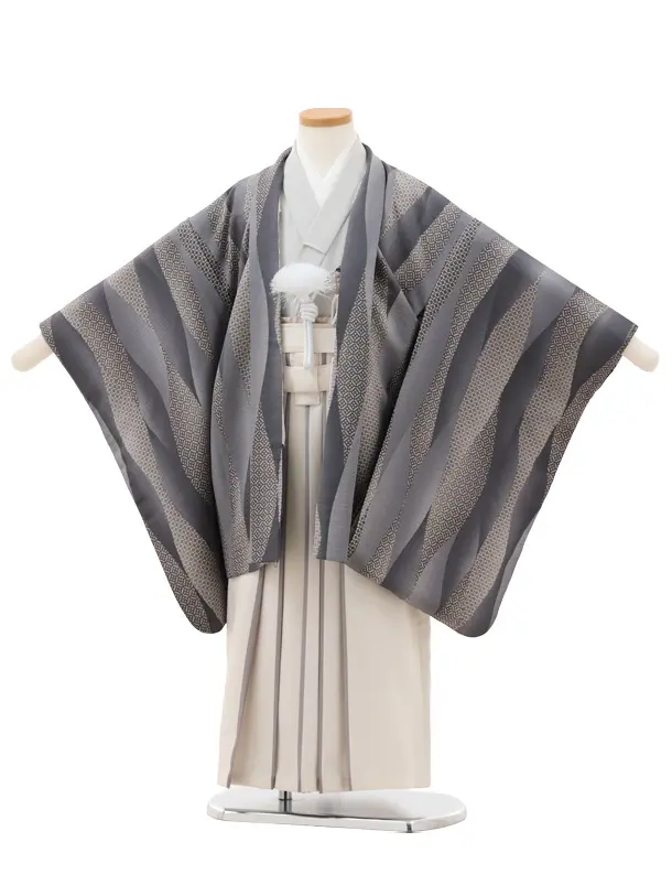 かんたん七五三(5歳男袴)X801 グレー立涌文×アイボリー
