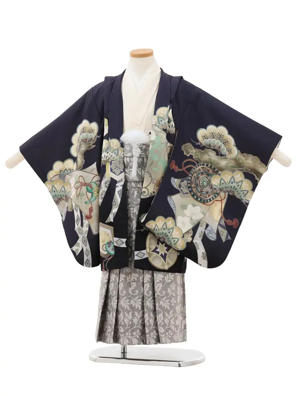 かんたん七五三(5歳男袴)X811 パープル武具に兜×グレー