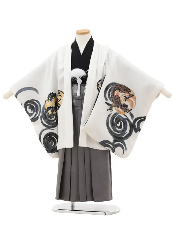 かんたん七五三(5歳男袴)X814 白地 渦に鳳凰×パープルグレー
