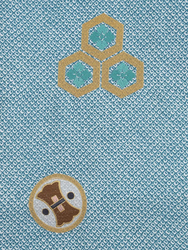 七五三(5歳男袴)X842 ブルーグリーン疋田柄刺繍鷹兜×グレー