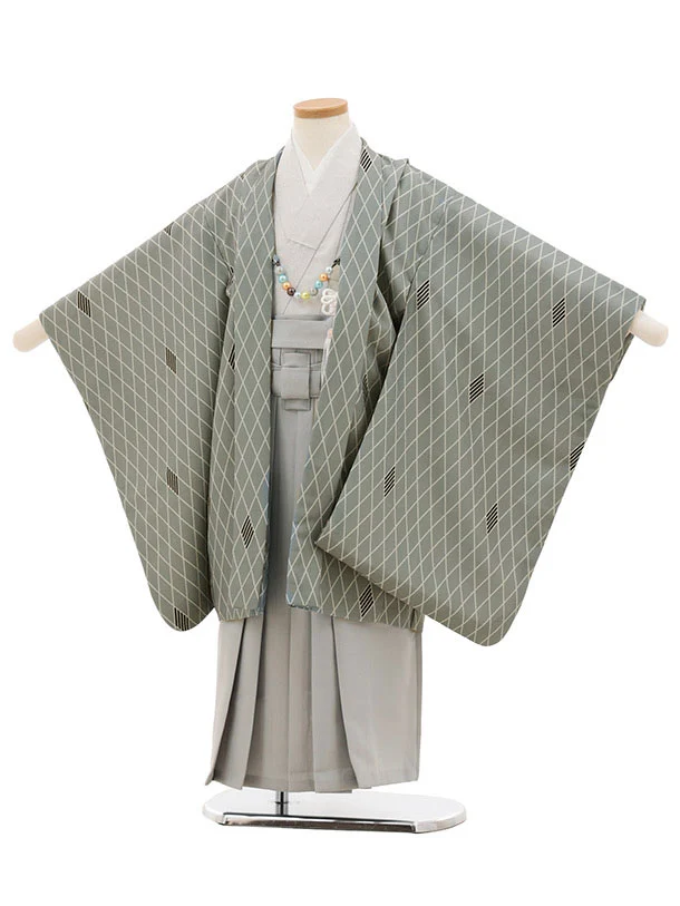 かんたん七五三(5歳男袴)X851 グレー菱×グレー