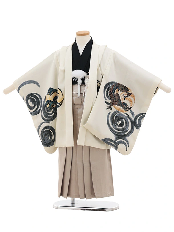 かんたん七五三(5歳男袴)X860 クリーム色渦に鳳凰×ベージュ