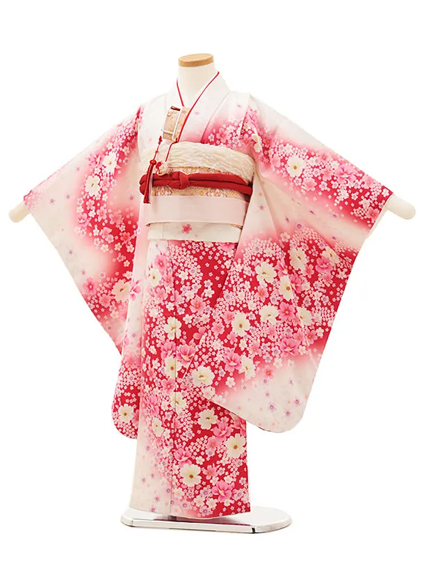 美品　七五三　女の子　子供用 花柄 振袖 帯付き 楽天市場】子供振袖レンタル ローズ色 花ちりめん 137 十三参り