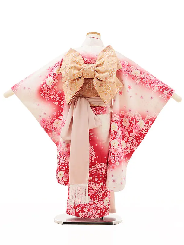 七五三(5歳女の子結び帯)0648 白赤ぼかし 花ちらし | 着物