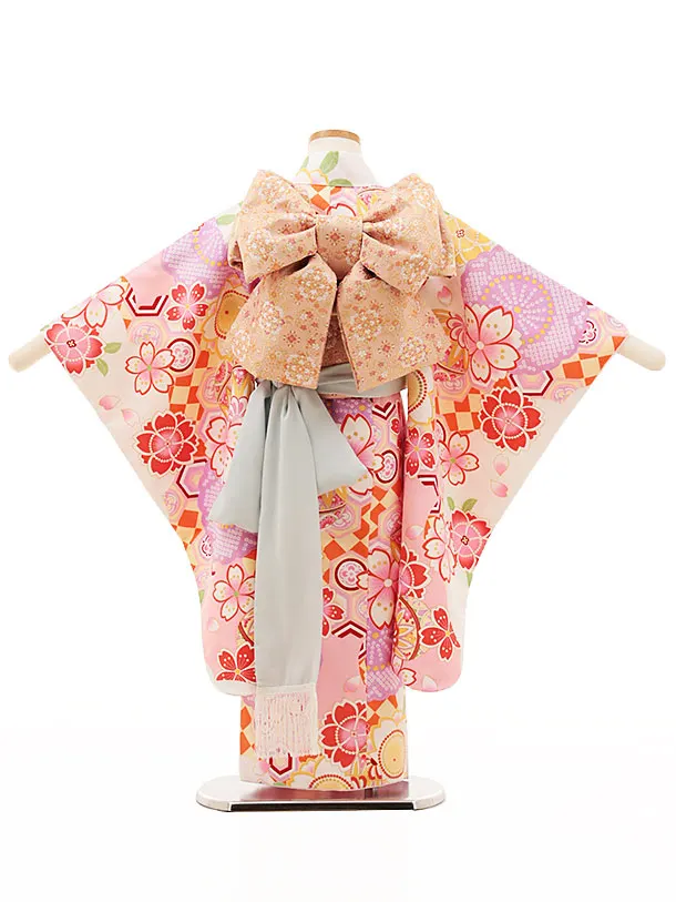 七五三(4歳・5歳女児結び帯)0651 白地 まり 桜 | 着物レンタルの京都