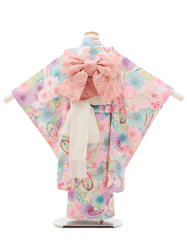 七五三(5歳女児)0677 白地 カラフル花 | 着物レンタルの京都