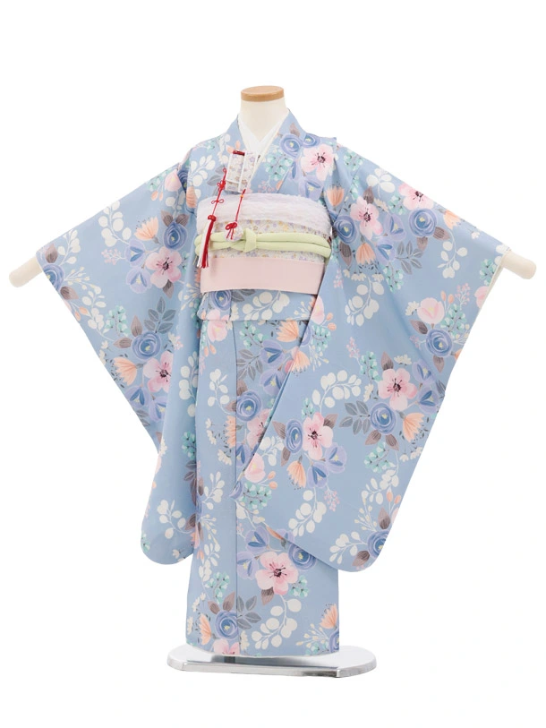 七五三(5歳女児)M004 水色 貝合せ桜 | 着物レンタルの京都かしいしょう
