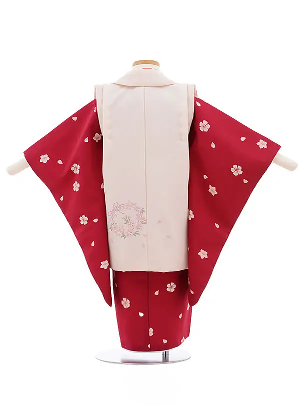 七五三レンタル(3歳女被布)3374 ｵﾌﾎﾜｲﾄ×ｴﾝｼﾞ色 撫子 | 着物