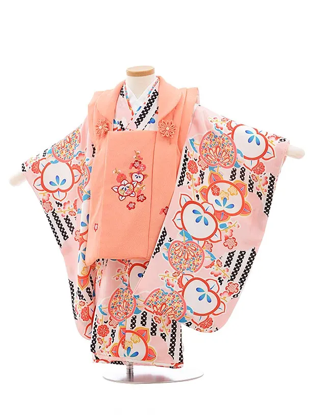 七五三 7歳 正絹　セット 081509　クリーム　サーモンピンク 七五三 7歳 正絹 セット 081509 クリーム サーモンピンク 楽天