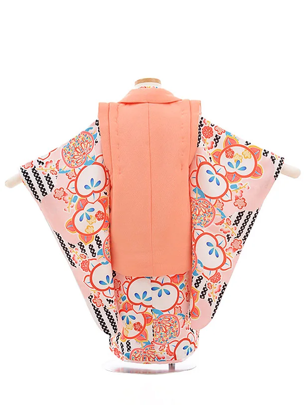 3歳　女の子　七五三　着物　セット　被布　サーモンピンク 3歳 女の子 七五三 着物 セット 被布 サーモンピンク