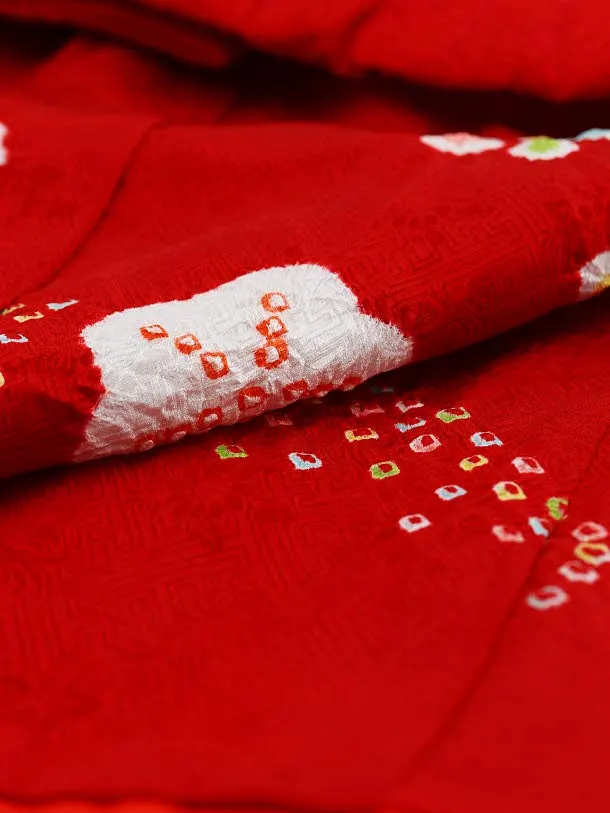 七五三レンタル(3歳女の子被布)3697 正絹 白赤雲取りx赤梅絞り