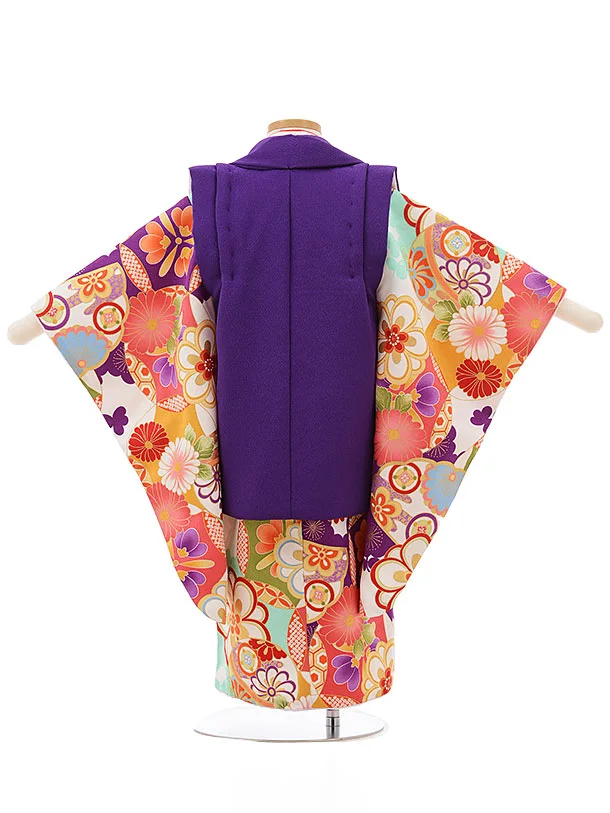 七五三レンタル(3歳女の子被布)3707紫x白地梅菊まり | 着物レンタルの