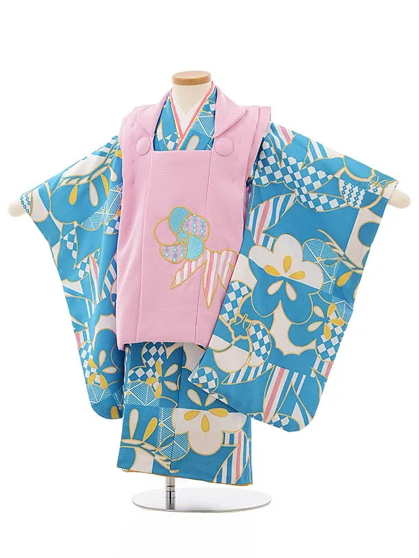 七五三レンタル(3歳女児被布)4310ピンク刺繍椿x水色桜 | 着物