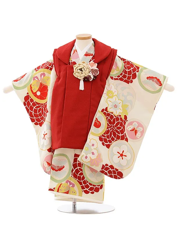 七五三レンタル(2.3歳女の子被布)3255赤ﾍﾞﾙﾍﾞｯﾄ×白椿 | 着物