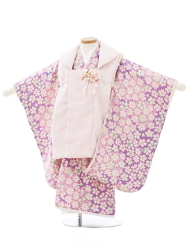 七五三レンタル(3歳女児被布)3980華徒然 ピンクxパープル桜