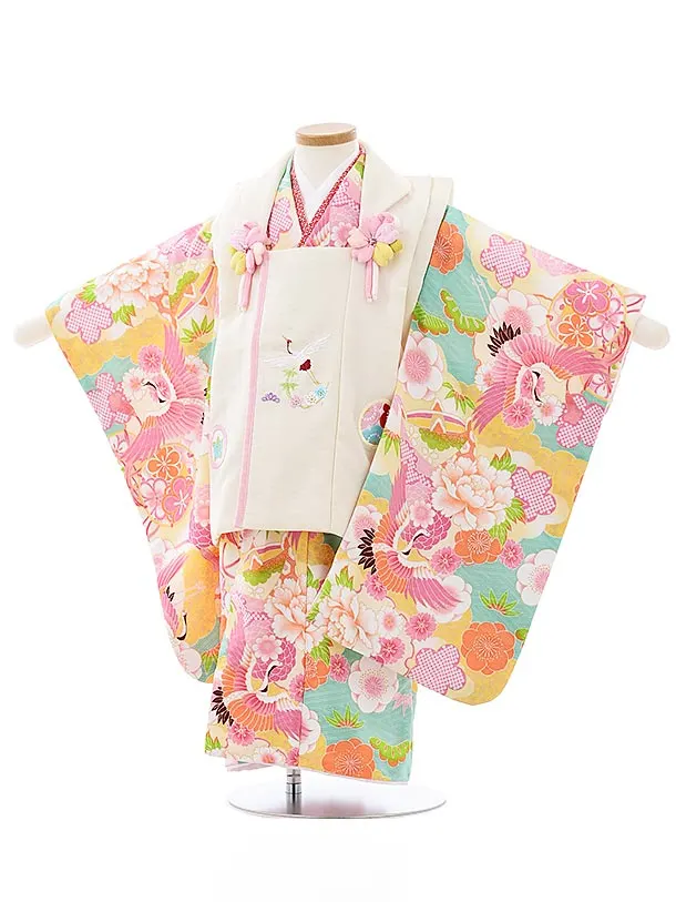 503ag11着物のみ□七五三 三歳 女児 着物&被布 金彩 梅 菊 □美品 七五三 着物 3歳 女の子 ブランド被布セット 小町 「水色地 ねじ