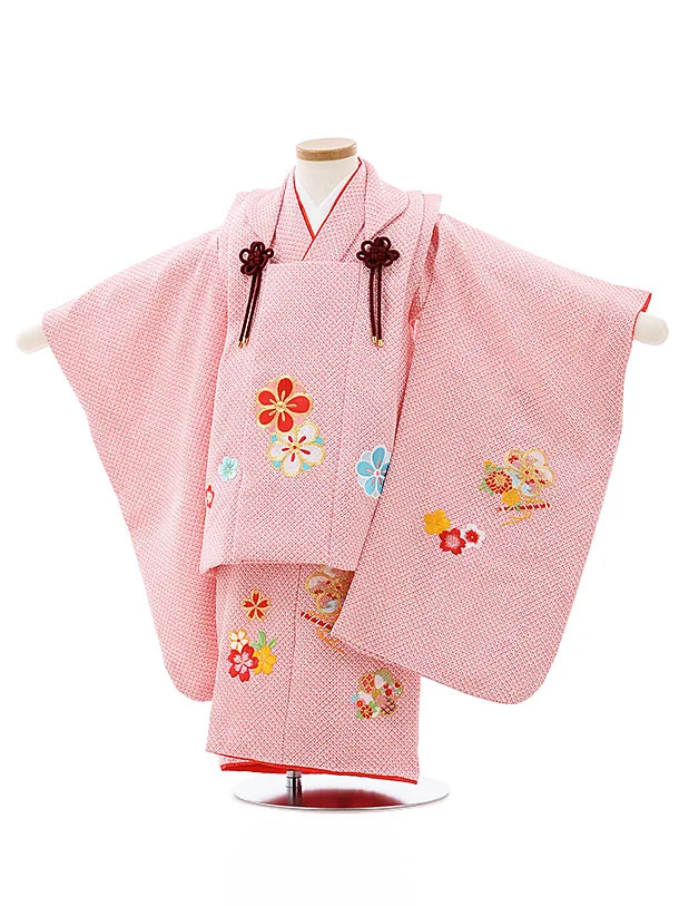 七五三レンタル(3歳女児被布)3583 うすﾋﾟﾝｸ×ﾋﾟﾝｸ 花 | 着物