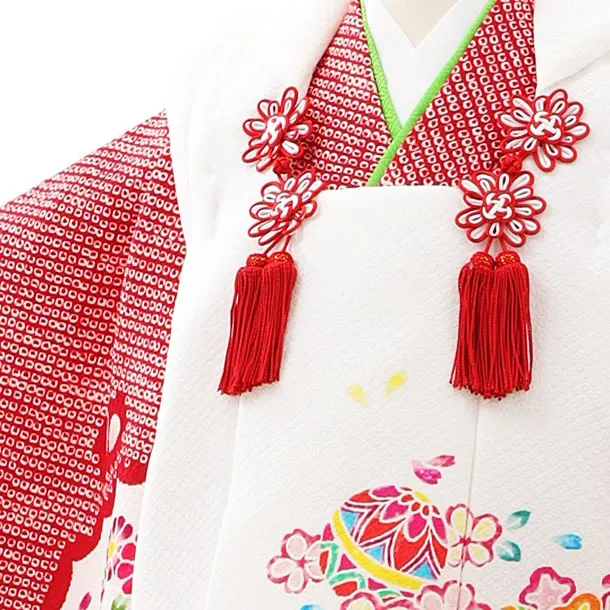 □七五三　正絹女児用被布コート　紗綾形模様　可愛い花柄　赤 □七五三 正絹女児用被布コート 紗綾形模様 可愛い花柄 赤 □七五三