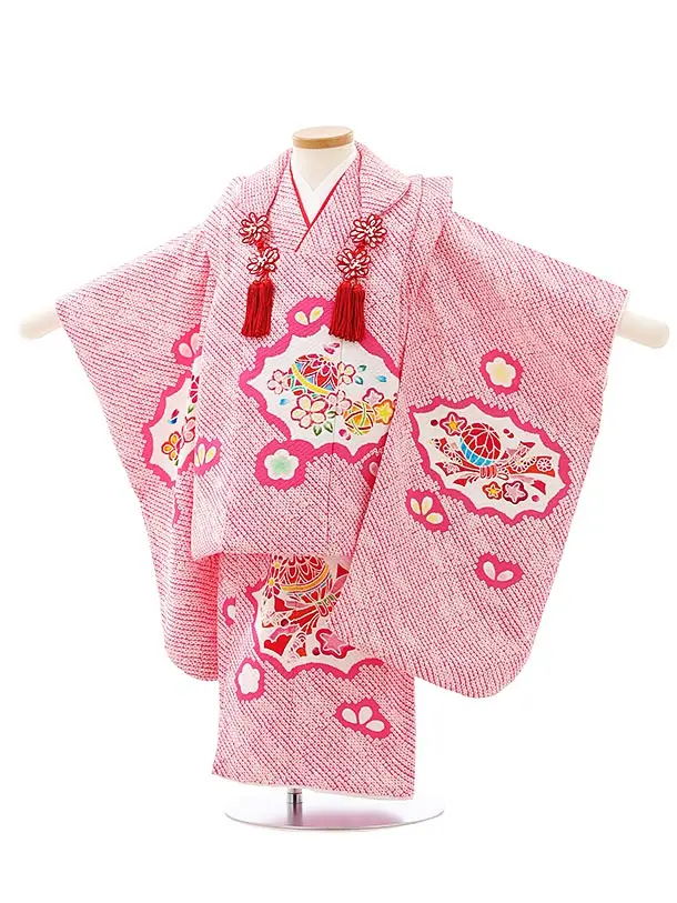 七五三レンタル(3歳女児被布)4069【正絹】ピンク地疋田柄の