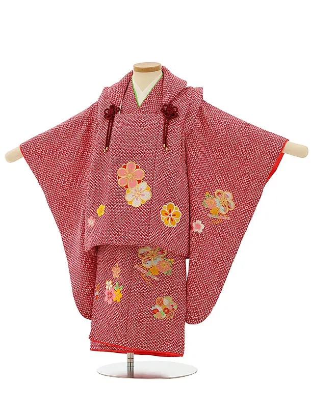 七五三　3歳　アンティーク　被布　かのこ 七五三レンタル(3歳女児被布)4100赤地疋田調刺繍梅桜 | 着物