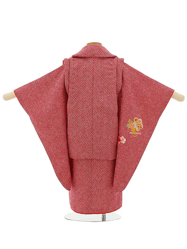501ag89□七五三 七歳 女児 着物&袋帯 紅型風 型染 赤系□美品 501ag89□七五三 七歳 女児 着物&袋帯 紅型風 型染 赤系□