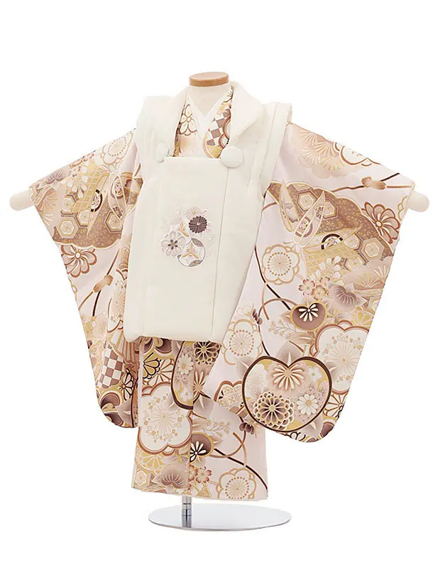 七五三レンタル(3歳女の子被布)3148花うさぎ白×ﾋﾟﾝｸ | 着物