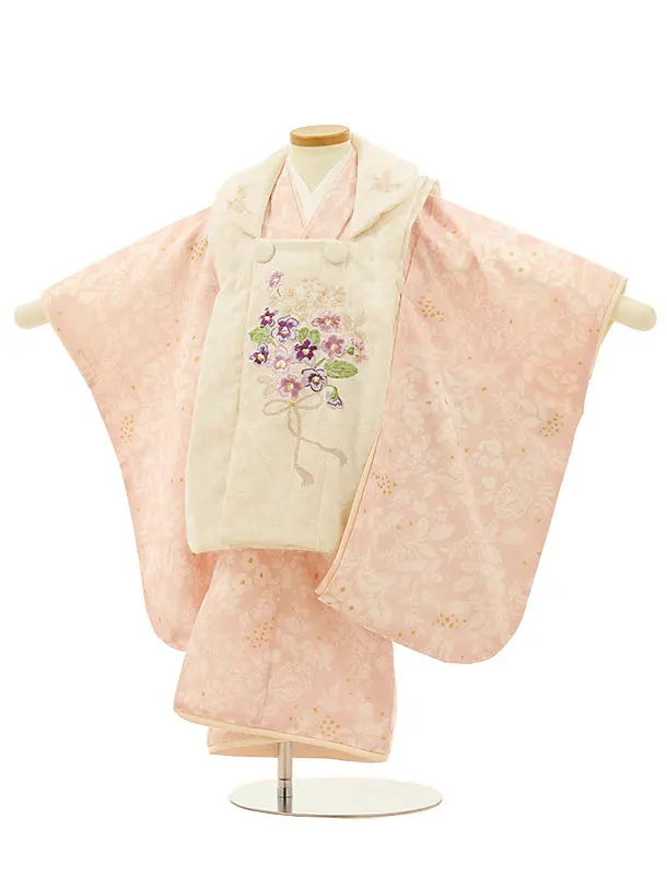 七五三レンタル(3歳女の子被布)3148花うさぎ白×ﾋﾟﾝｸ | 着物