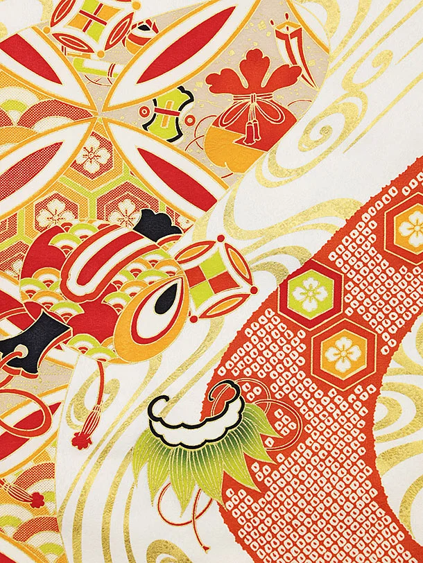 七五三レンタル(3歳女児被布)4383【正絹】黄色絞り梅x白赤古典