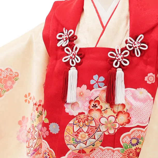 【確認用】七五三　3歳着物 七五三レンタル(3歳女児被布)4440【正絹】赤xクリームイエロー雲