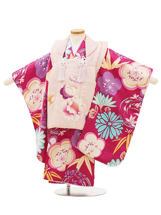 七五三レンタル(3歳女児被布)4671 ピンク刺繍桜×菊桜牡丹 | 着物
