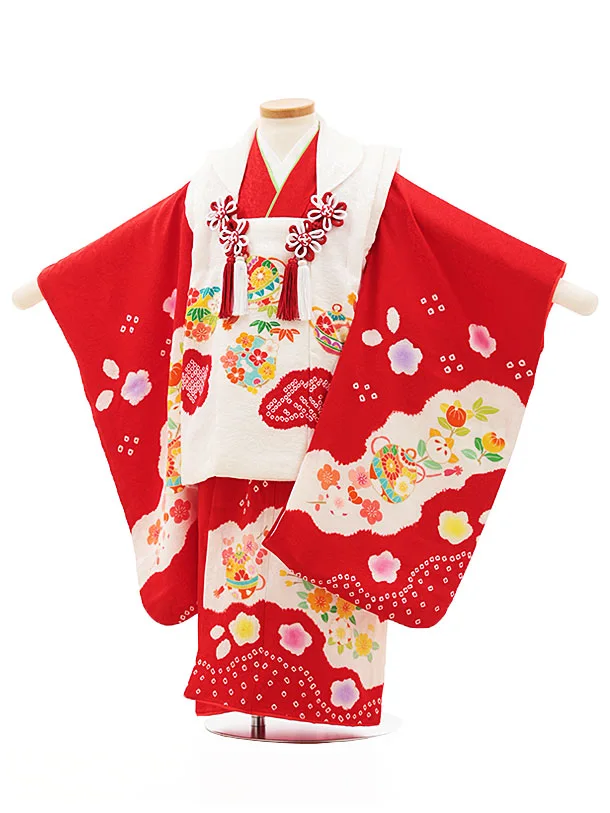 【値下げ】被布　正絹　赤　3歳　七五三 楽天市場】1点のみ 七五三 753 正絹 着物 3歳 女の子 正絹被布