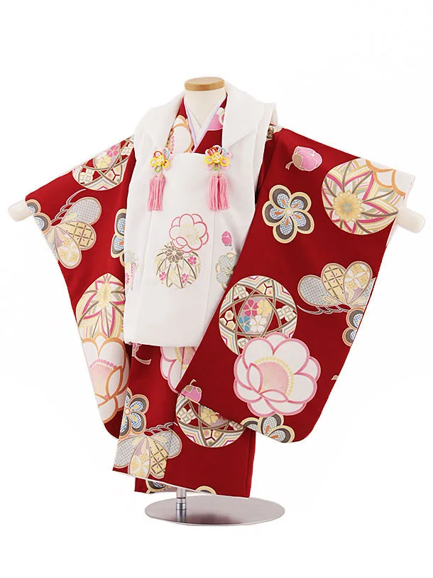 三歳★お花と鹿の子柄★被布着＆着物セット★七五三 七五三 女の子 3歳 着物 被布セット 鹿の子風被布セット 合繊