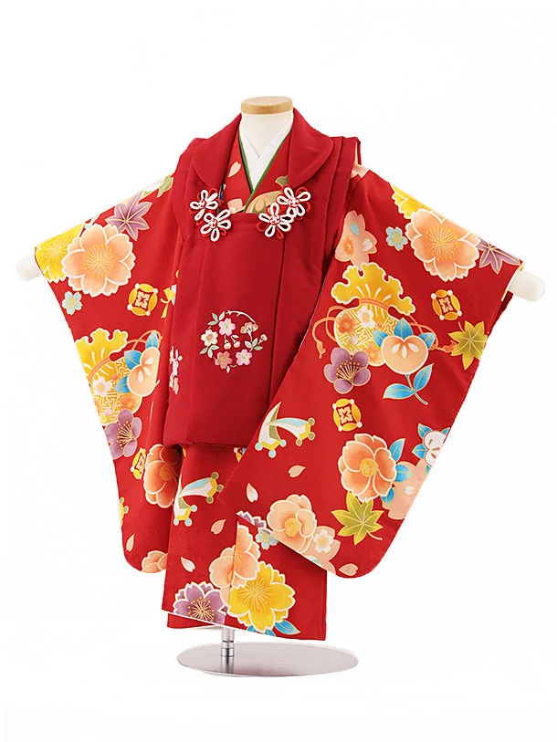 七五三レンタル(3歳女児被布)S102 赤地 古典柄 | 着物レンタルの