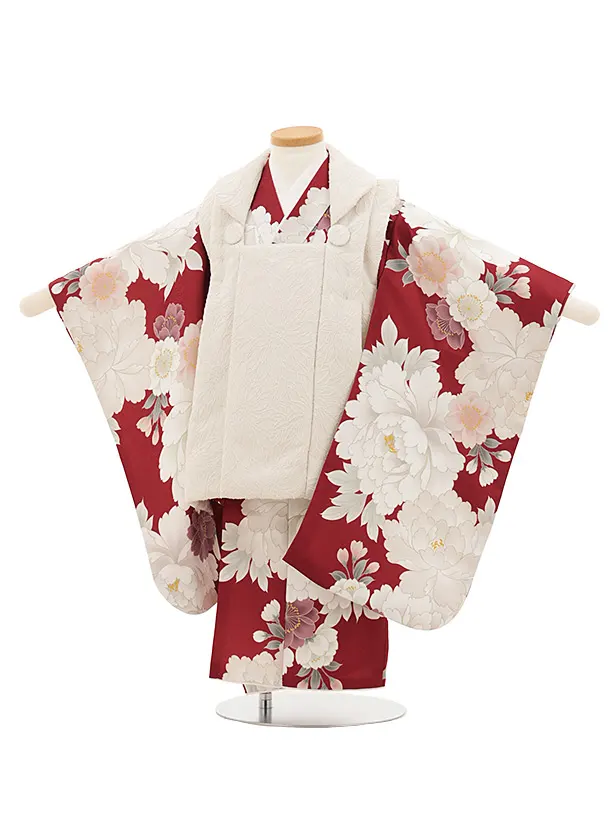七五三レンタル(3歳女児被布)4771 アイボリー×赤銅色牡丹