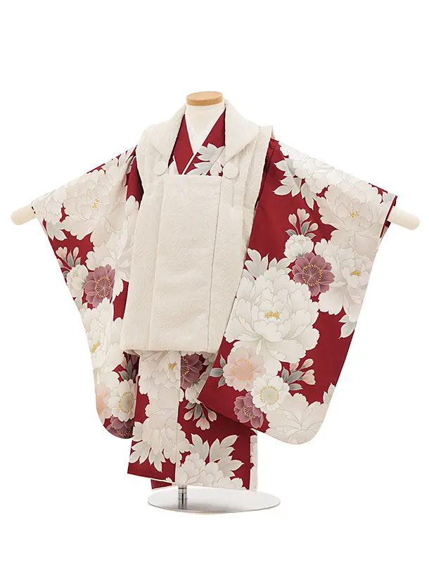 七五三レンタル(3歳女児被布)4772 アイボリー×赤銅色牡丹