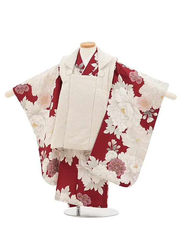 七五三レンタル(3歳女児被布)4774 アイボリー×赤銅色牡丹