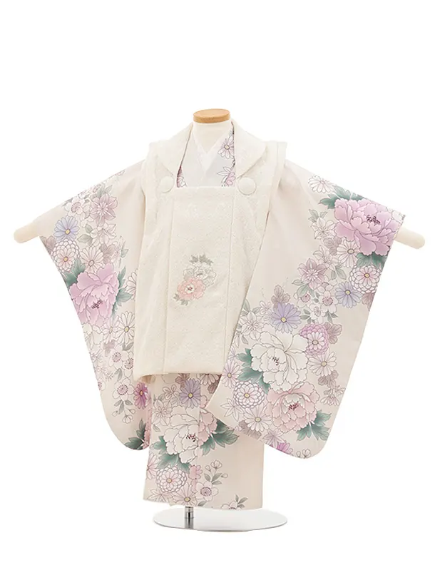 七五三レンタル(3歳女児被布)4777 アイボリー×薄ベージュ牡丹